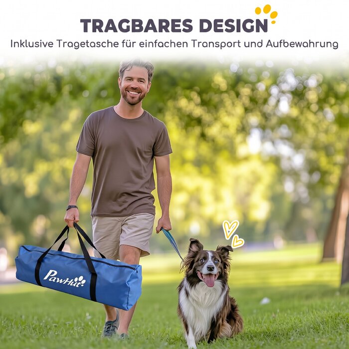Набір для дресирування собак (Agility), 8 предметів: тунель, слаломні стійки, регульовані бар'єри, кільце для стрибків, миска
