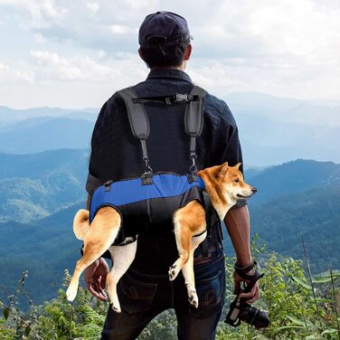 PETCUTE Рюкзак-переноска для собак, жилет-рюкзак для великих собак, повний жилет з ручкою, регульований рюкзак для собак похилого віку, з травмами суглобів, артритом, підходить для 7.5-15 кг (S, чорний+синій)