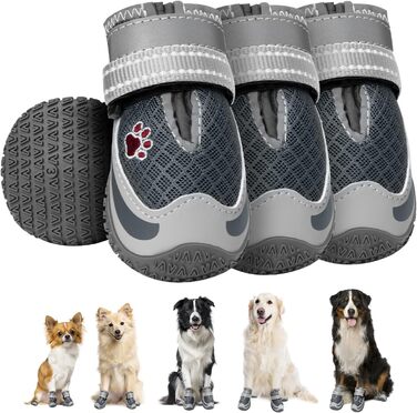Взуття для собак SlowTon: 4 шт. захист лап, дихаючі, з неслизькою підошвою, регульовані, світловідбиваючі, водонепроникні. Підходять для собак маленьких, середніх та великих порід