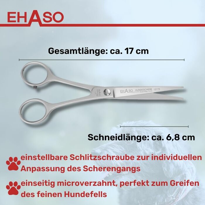Професійна пряма ножиця для собак EHASO 17 см - для довгої та короткої шерсті, підходить для собак та котів