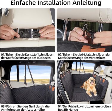 Задній сидіння для собак, жорсткий піддон (132x63,5 см), вантажопідйомність 40 кг, неслизька тканина Oxford для SUV/Kombi/Pick-up (Чорний)