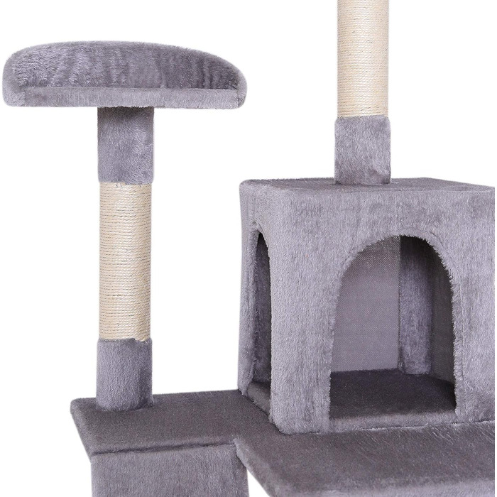 Дерево для котів Lionto з гамаком та тунелем, 133 см, з сизалевого мотузка та м'якого плюшу, з лежаками та печерами, підходить для котів будь-якого розміру, сірий