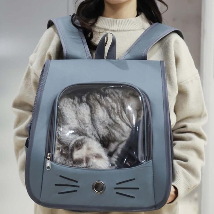 Сумка-переноска для котів та дрібних тварин, рюкзак-переноска з сіткою, сірий колір