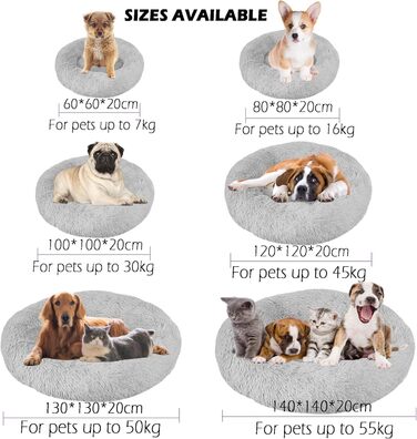 Кругле лежанка-гніздечко для собак та котів, 80 см, сірий колір, плюшевий, миючий, для дрібних та середніх порід
