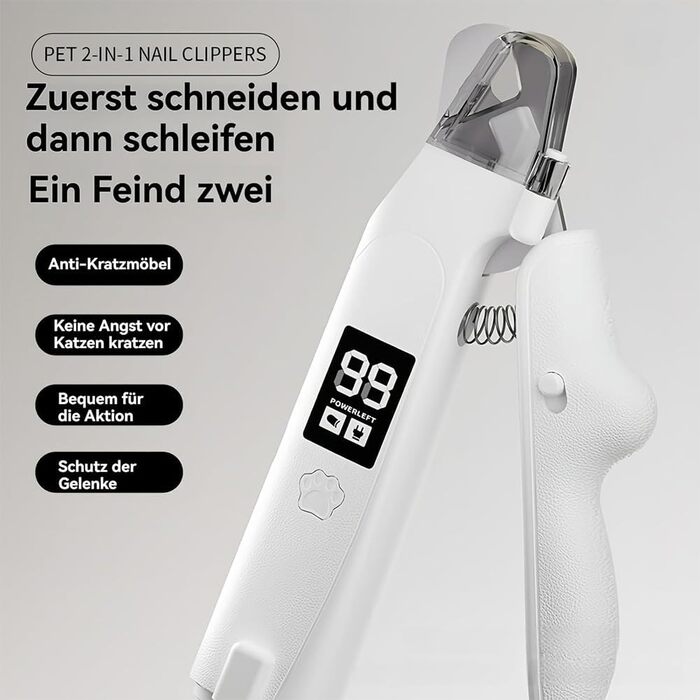 LED-криміна для догляду за кігтями собак та котів 2-в-1 – безпечна та тиха, з датчиком, світлом та захистом від бризок