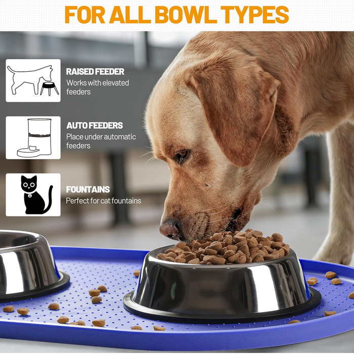 Водонепроникний силіконовий килимок для годівлі собак та котів з високим бортиком, захист від розливу, розміри 48.3 x 19 дюймів та 32 x 24 дюйми