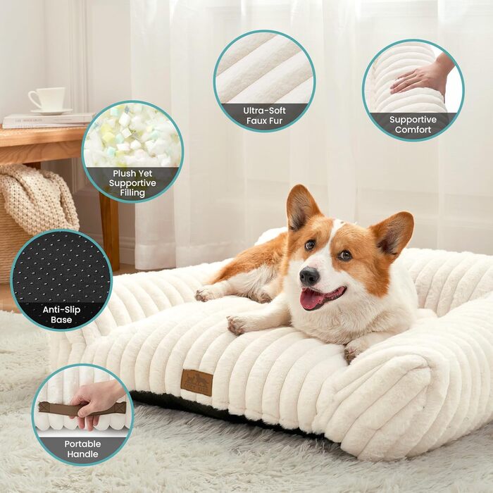 М'яке ліжко для котів та собак, ліжко-лежанка для домашніх тварин, 80x60x33 см, кремовий колір