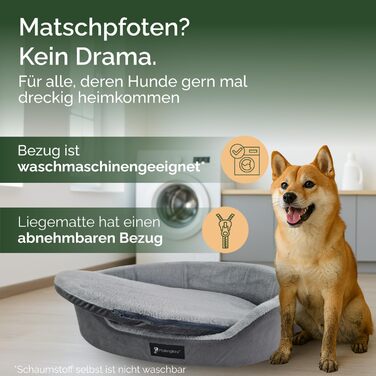 Ортопедичне ліжко для собак Pfotenglanz: зручне та м'яке ліжко-корзина для собак середніх порід. Розмір 85x65 см, з вологостійким покриттям, ковзаючою основою та м'якою матрацом з холодним пінополіуретаном. Сірий колір.