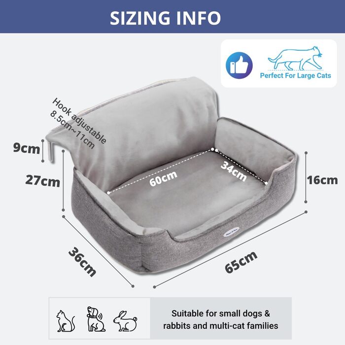 Килимок-гамак для котів на батарею Happi N Pets, сірий, 65 x 36 x 27 см