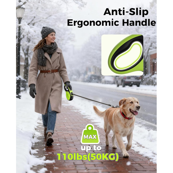 Рулетка для собак Pecute 8м з LED-підсвічуванням, 360° без перекручування, для собак до 50 кг