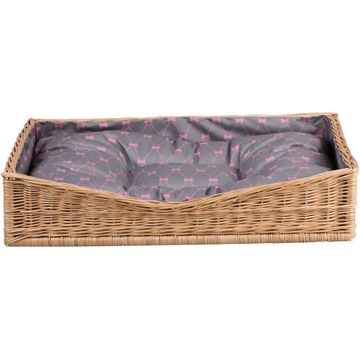 Корзина для собак та котів з ротангу, лежанка для тварин, 80x50 см, з подушкою сірого кольору