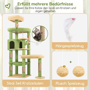 Комплекс для котів Globlazer Kratzbaum 165 см для великих котів: будиночок, платформа 48x42 см, гамак, стовпчики, стійкий, зелений