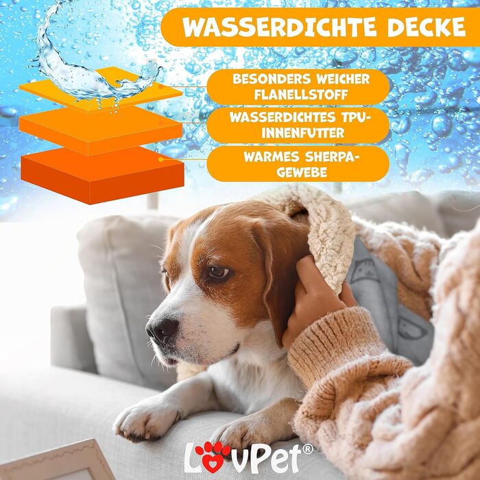 Lovpet® водонепроникна флісова ковдра для собак і котів 127x101 см, з 3 кісточками, для малих і середніх порід, двосторонній захист для дивана, сіра, машинне прання