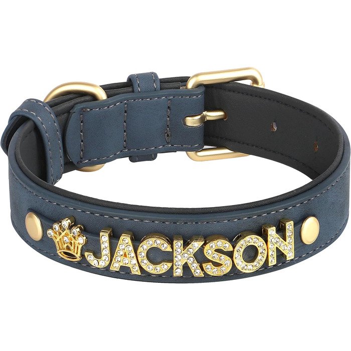 PET ARTIST Персоналізоване шкіряне собаче намисто з кристалами та іменними літерами, блискуче собаче намисто зі стразами для собак маленьких, середніх та великих порід, обхват шиї 33-43 см (обхват шиї для собак 20-25 см, блакитне)