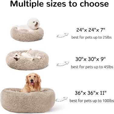 Лежак для великих собак HACHIKITTY Calming Donut, XL 91,4 см, заспокійливий плюшевий круглий диван для домашніх тварин
