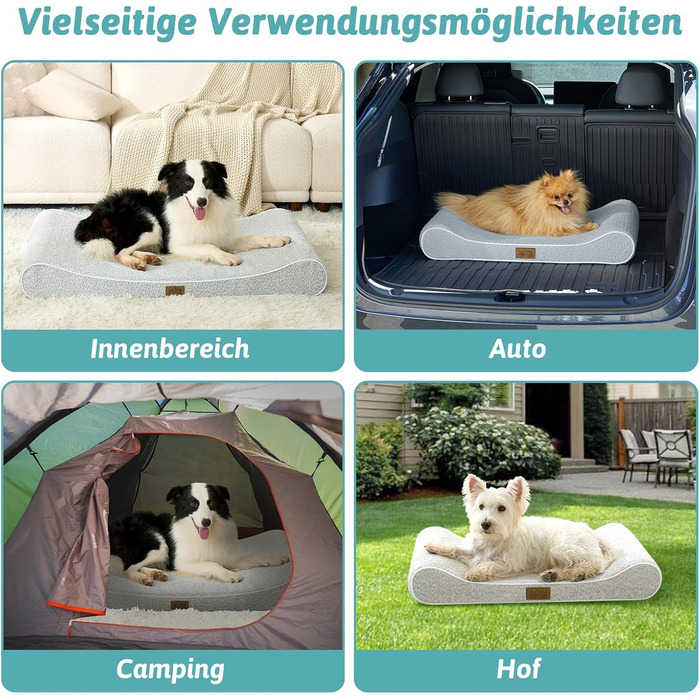 Ортопедичне собаче ліжко для великих собак, 114x76x15 см, знімний чохол, підвищений борт. Водонепроникна, антиковзаюча, стійка до деформації собача лежанка у формі човна, сірого кольору, L (114x76x15 см)