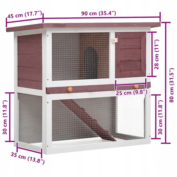 Будиночок для кроликів 90x45x80 см, коричнево-білий