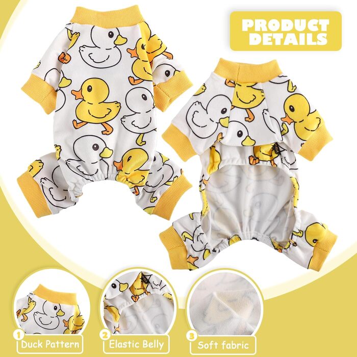 Піжама для собак: теплий комбінезон для цуценят та котів, розмір S, теплий велюр, жовенька качечка