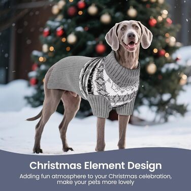 Светр для собак IECOii XXXXL, XXXX-Large, 5XL (105 см), сірий. Теплий в'язаний пуловер для німецької доги, добермана та інших великих порід.