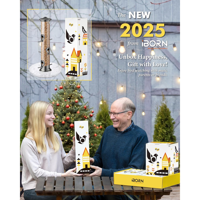 Годівниця для птахів iBorn з 6 місцями для підльоту, 20 см тарілка, з алюмінію, 38 см (чорна)