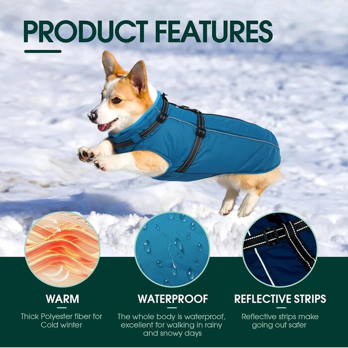 Куртка для собак Куосер, тепла водонепроникна куртка для маленьких собак, флісова куртка-пуловер, синій, XS (Обхват грудей: 35 см; Обхват шиї: 26 см)