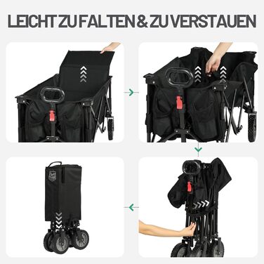 TIMBER RIDGE XXL: Садовий візок-трансформер з кишенями та тримачем для напоїв, для всіх типів місцевості, чорний