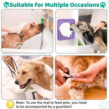 Килимок-лизун для собак та котів, 20 см, з міцними присосками для зняття тривоги та розваг, для купання та дресирування, лопатка та щітка, 2 шт. (фіолетовий та сірий)