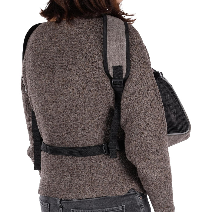 Сумка для собак Xanty Taupe – 29x23x38 см – поліестер – з шнурком, світловідбивачами, знімним дном, страховочною лінійкою, лямками на плече та талію