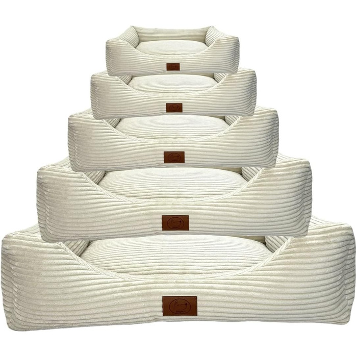 Ортопедичне ліжко для собак Elropet з м'якого корду, кошик для собак, XS/S/M/L/XL, кремовий (100x80x24 см)