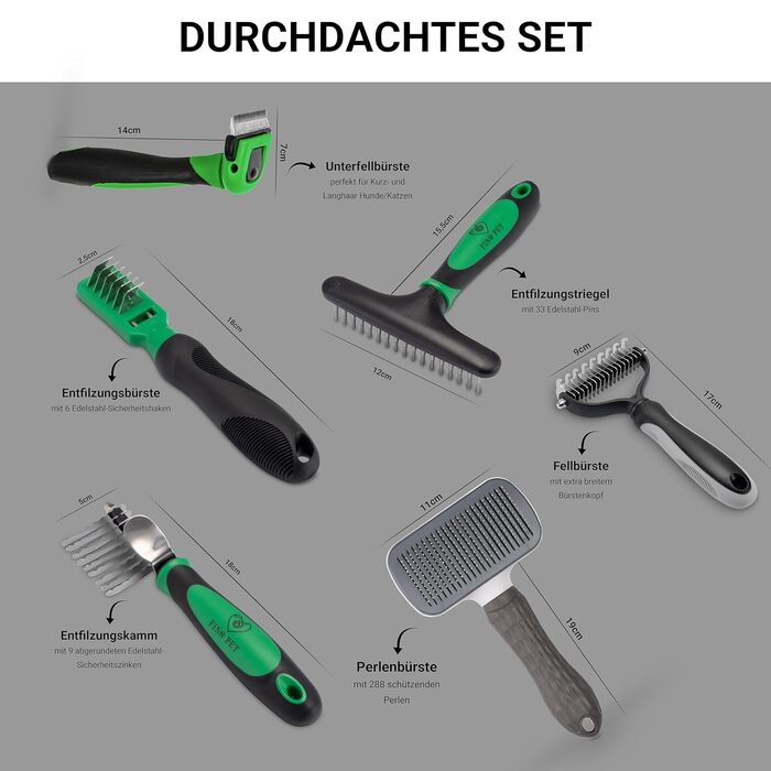 Набір для грумінгу 6er Mega-Set: щітки для собак та котів, включаючи щітки для видалення ковтунів. Ідеальне аксесуар для догляду за шерстю вашого улюбленця