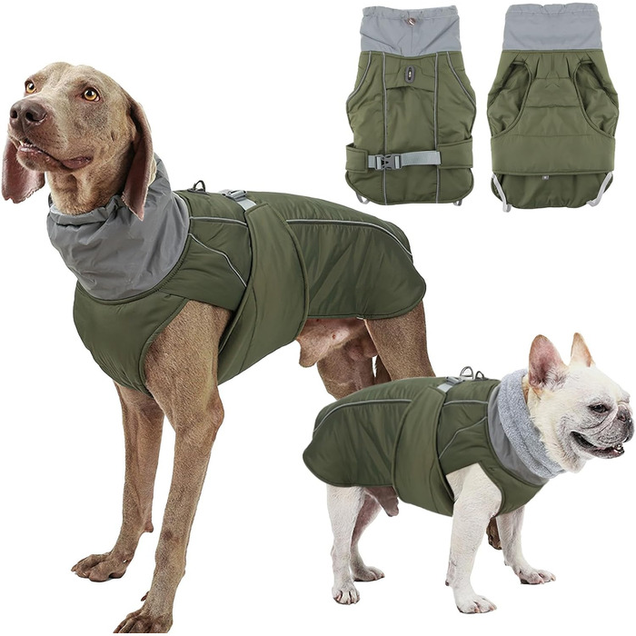 Зимовий теплий одяг для собак - водонепроникний, вітронепроникний, з світловідбиваючими елементами (Green, L)