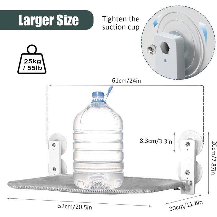Кішка ліжко на вікно GUUSII HOME: гамак для котів, зручна лежанка на вікно, сірий колір, розмір M