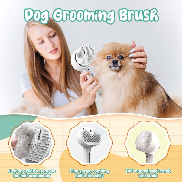 Бурштук для догляду за шерстю собак та котів 3-в-1 з функцією розпилення, самоочищується, антистатичний