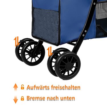 Візок для собак Homewell, візок-качалка для котів/маленьких собак, візок-качалка для дітей, візок-качалка для домашніх тварин з 2 вікнами на блискавці, тримач для напоїв, до 20 кг (Блакитний)