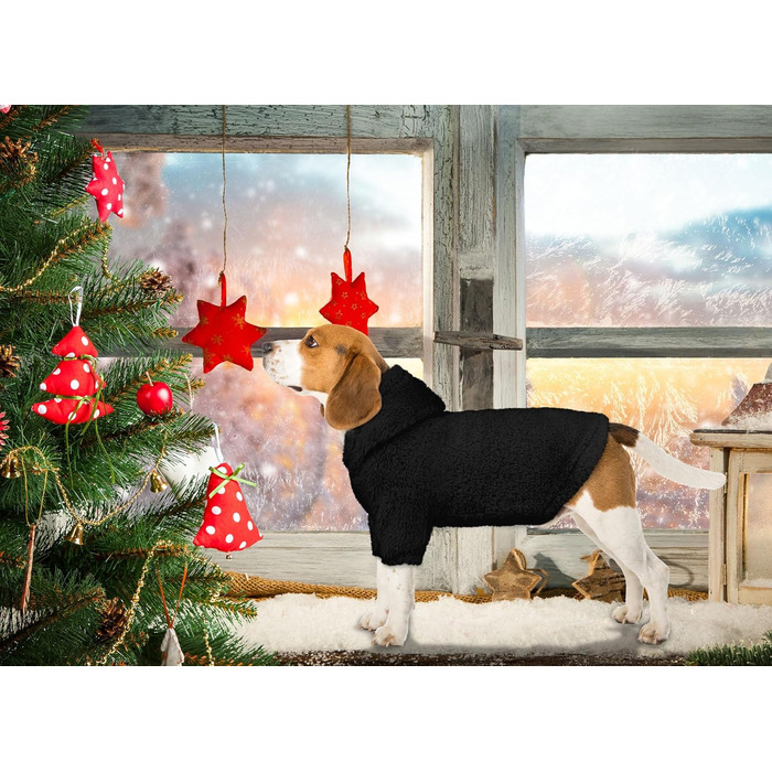 Теплий пуловер для собак середнього розміру, чорний, з капюшоном, розмір M