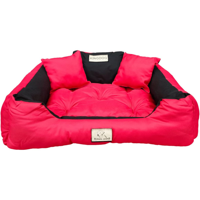 Ліжко для собак та котів KingDog з двома подушками, кошик для собак, ліжко для домашніх тварин, миється, водонепроникний PVC (XL 115x95см, Червоний)