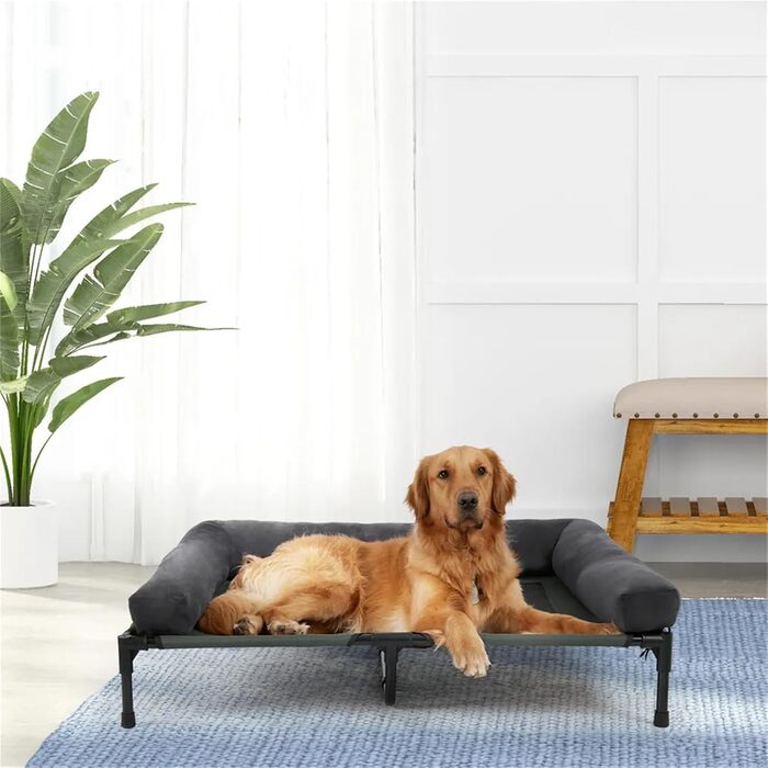 Підняте ліжко для собак BingoPaw XXL 130x90x18 см, для великих порід, вуличне, для саду, кемпінгу, сонячна лежанка, міцний металевий каркас