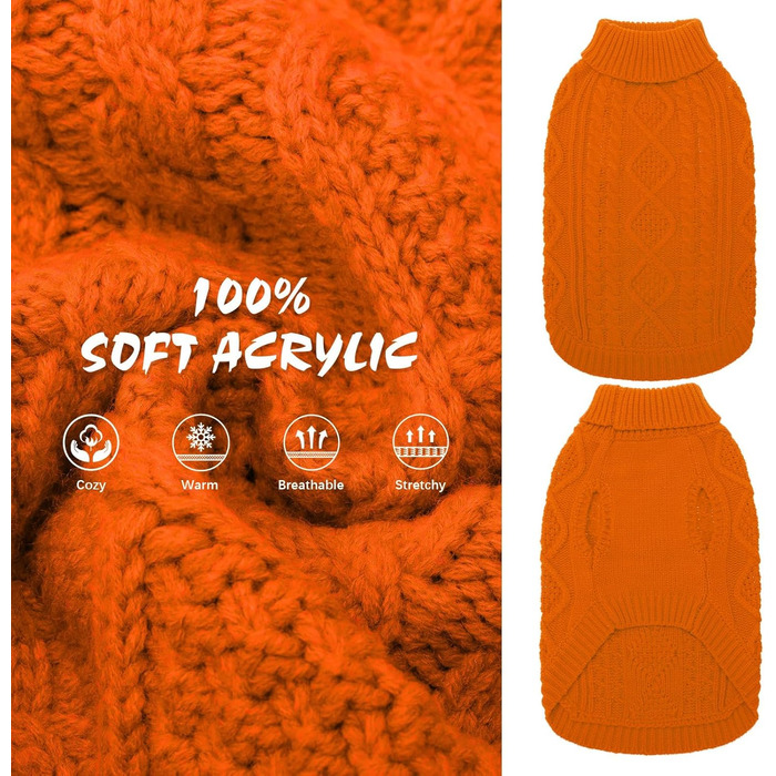 Теплий в'язаний светр BINGPET для собак (маленьких, середніх та великих), зимовий одяг для собак та котів, класичний светр з ромбоподібним візерунком, теплий светр світло-зеленого кольору (помаранчевий/червоний з візерунком 'Захід сонця', розмір Small)
