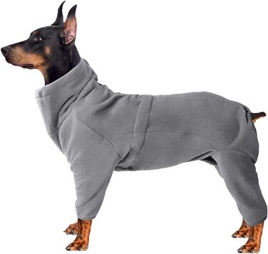 Теплий флісовий халат для собак, цільнотілий, з чотирма лапами, з регулюванням та блискавкою, зимовий одяг, ідеальний для домашніх тварин, собак, середніх та великих порід, сірий-XXL