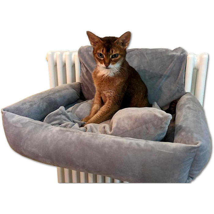 Килимок для котів на радіатор PataGrande, сірий, з м'яким подушками, машинного прання