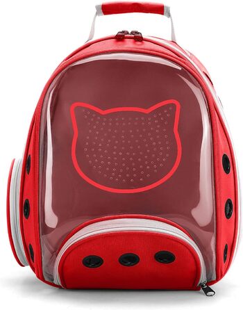 Рюкзак для котів та маленьких собак PETCUTE, дихаючий, знімний килимок, до 6 кг, з прозорим вікном, для подорожей (темно-червоний)