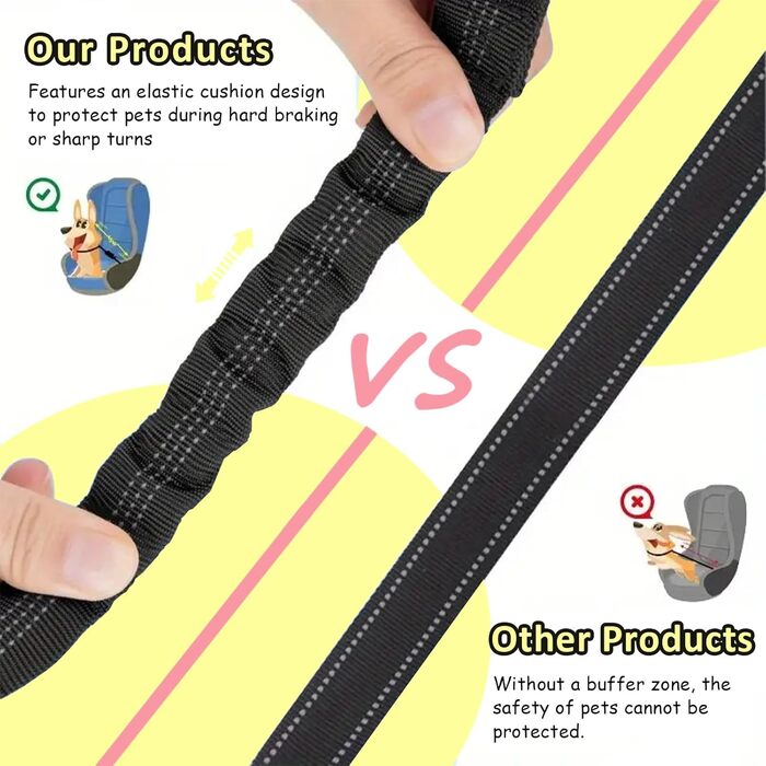 Авторемень для собак у машину, еластичний двосторонній, регульований (чорний)