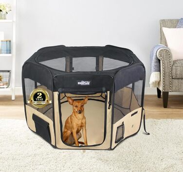 Клітка-вольєр EliteField для домашніх тварин з 2 дверцятами, м'яка, різні розміри та кольори, для собак, котів та інших тварин (91,4 x 91,4 x 61,4 см, Чорний + Бежевий)