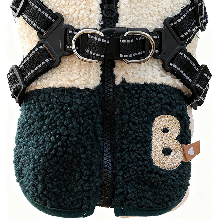 Зимова куртка для собак з отвором для шлейки, флісова підкладка, для маленьких собак, зелено-білий колір, для активного відпочинку на природі