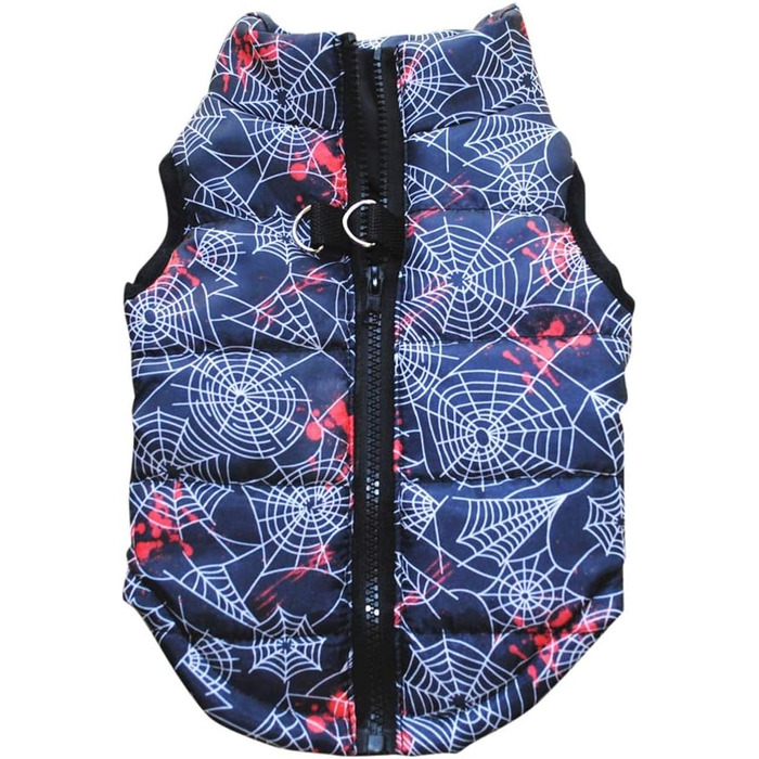 Зимовий теплий накид для собак Doubleer: водонепроникний, вітрозахисний, з блискавкою, для малих та середніх порід, з кільцем для повідка, S, M, L (S, Чорний з павутинням)