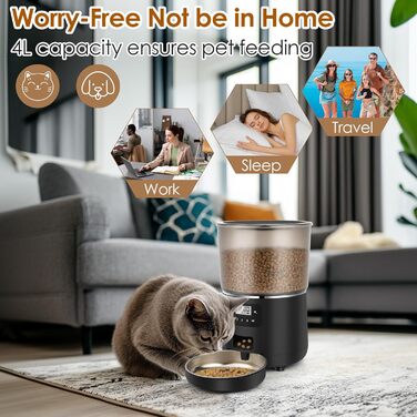 Автоматичний годівник для котів Apritsce 4L з нержавійною чашею та таймером, 1-4 прийоми їжі на день