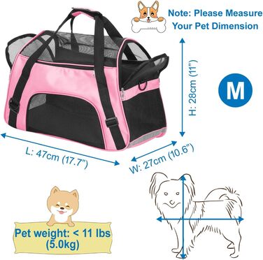 Трансформер для перевезення домашніх тварин (кіт, собака, кролик, хом'як). Сумка-переноска для тварин, схвалена для авіаперельотів, м'яка, з плечовим ременем. Розмір M (47x27x28 см), до 5 кг. Рожева