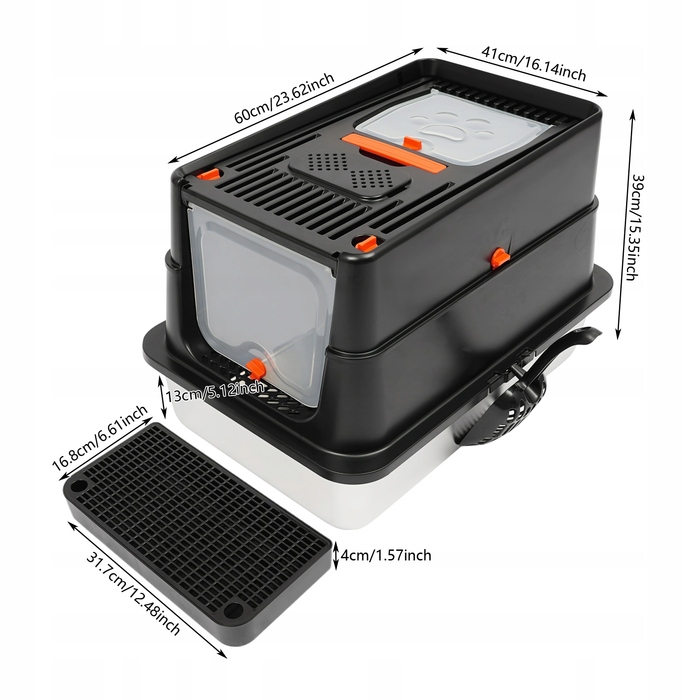 Відкритий лоток-куветра для котів із нержавіючої сталі, чорний