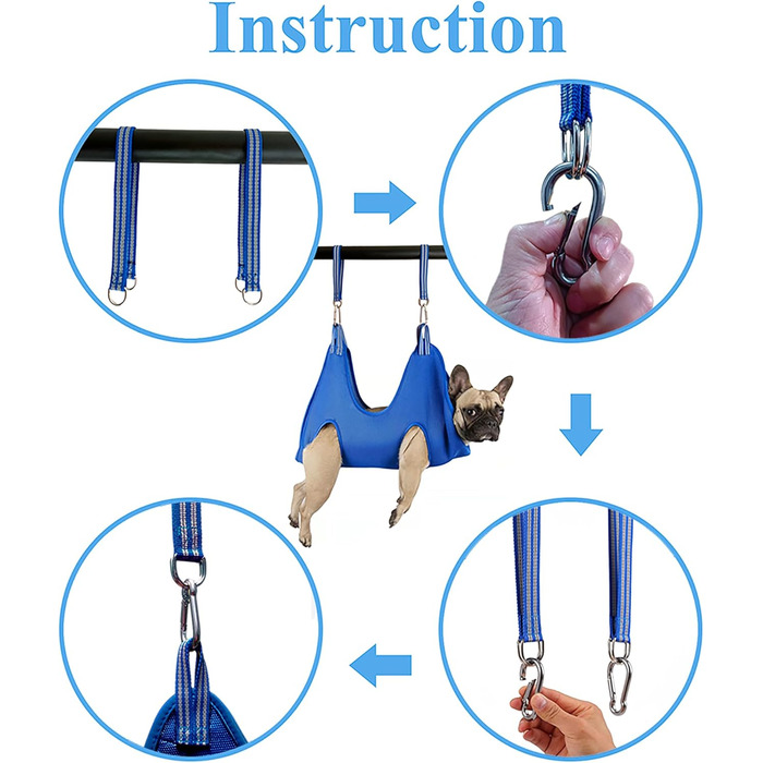 Набір для догляду за тваринами 10-в-1: гамак, триммер/щіпка для нігтів, пилка, гребінець, для собак, XXL, до 50 кг, блакитний