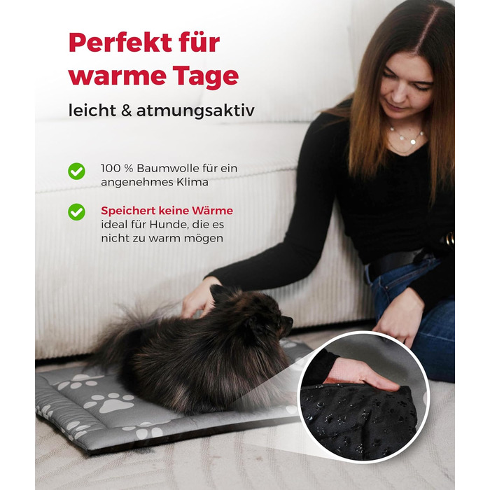 Літня ковдра для собак HS-Hundebett® з бавовни з наповнювачем та антиковзким покриттям XS (45x65 см) – М'яка ковдра для собак на літо – Працює в пральній машині та довговічна – Легка літня ковдра для собак – Лапка Антрацит, Made in DE Лапка Антрацит 45x65